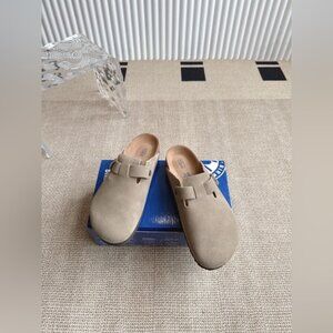 Birkenstock Boston Clog Suede Sandal Taupe
